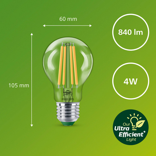 Philips LED lamp E27 | UltraEfficient | Peer A60 | Filament | 2700K | Dimbaar | 4W (60W) LPH03812 - 3