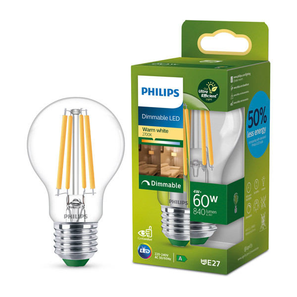 Philips LED lamp E27 | UltraEfficient | Peer A60 | Filament | 2700K | Dimbaar | 4W (60W) LPH03812 - 1