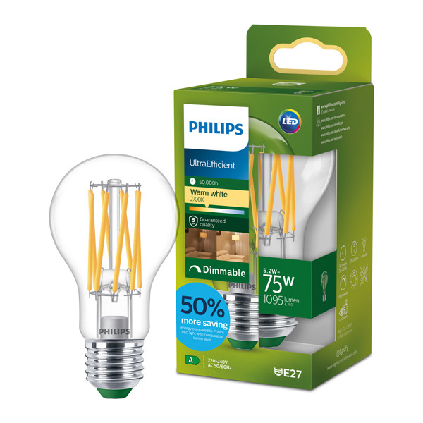 Philips LED lamp E27 | UltraEfficient | Peer A60 | Filament | 2700K | Dimbaar | 5.2W (75W) LPH04545 - 1