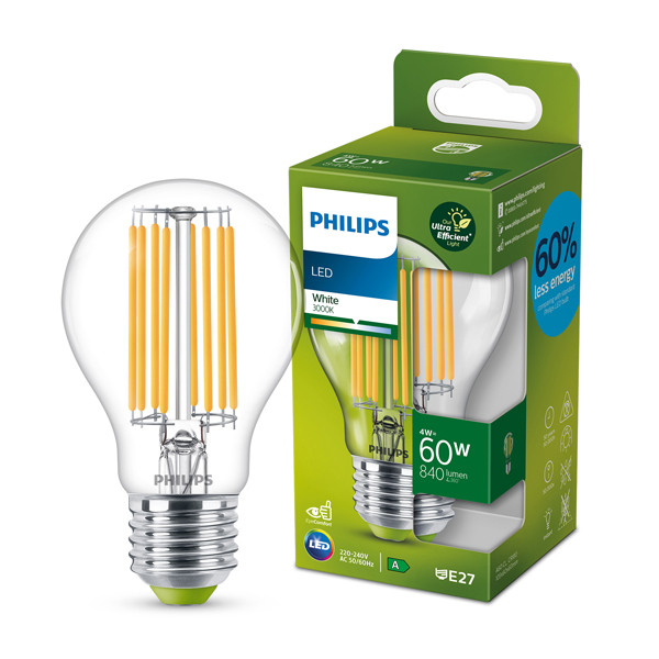 Philips LED lamp E27 | UltraEfficient | Peer A60 | Filament | 3000K | 4W (60W) LPH02573 - 1