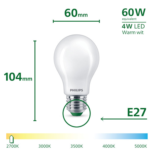 Philips LED lamp E27 | UltraEfficient | Peer A60 | Mat | 2700K | 4W (60W) | 3 stuks LPH03970 - 3