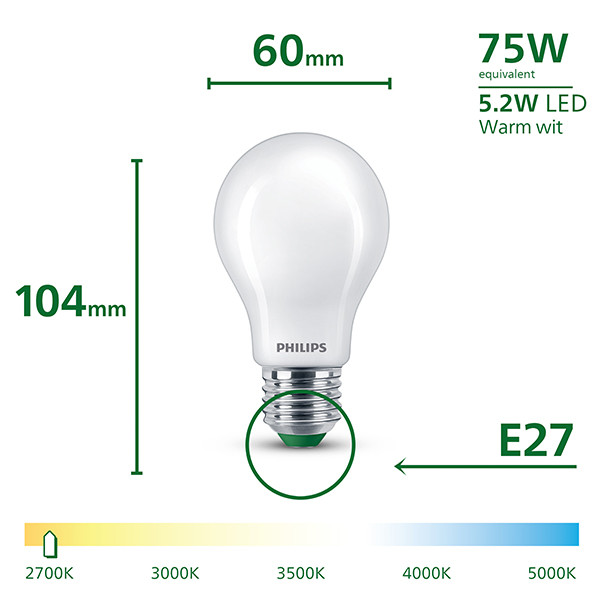 Philips LED lamp E27 | UltraEfficient | Peer A60 | Mat | 2700K | 5.2W (75W) LPH04135 - 3