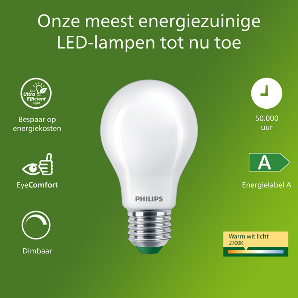 Philips LED lamp E27 | UltraEfficient | Peer A60 | Mat | 2700K | Dimbaar | 2.3W (40W) LPH04543 - 2