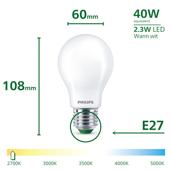 Philips LED lamp E27 | UltraEfficient | Peer A60 | Mat | 2700K | Dimbaar | 2.3W (40W) LPH04543 - 3