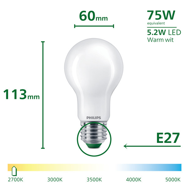 Philips LED lamp E27 | UltraEfficient | Peer A60 | Mat | 2700K | Dimbaar | 5.2W (75W) LPH04547 - 3