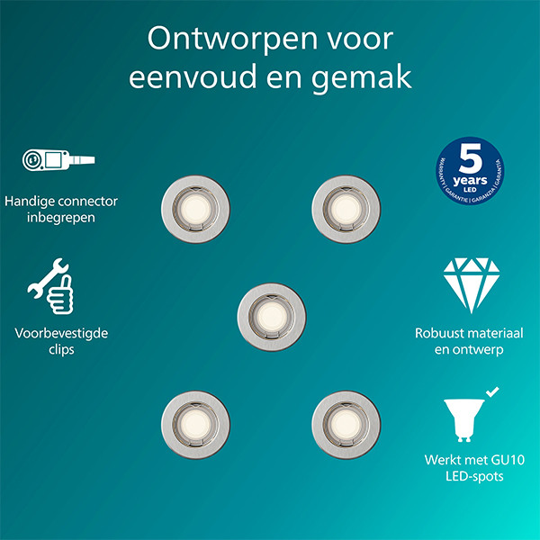 Philips Led inbouwspot | Rond | Nikkel | Ø 68 mm | GU10 fitting | IP20 | 5 stuks LPH04063 - 2