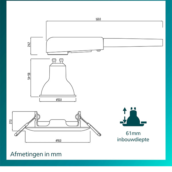 Philips Led inbouwspot | Rond | Wit | Ø 68 mm | GU10 fitting | IP20 | 3 stuks LPH04071 - 3