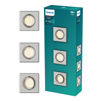 Philips Led inbouwspot | Vierkant | Nikkel | Ø 75 mm | GU10 fitting | IP20 | 3 stuks LPH04075