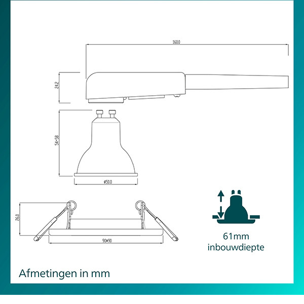 Philips Led inbouwspot | Vierkant | Nikkel | Ø 75 mm | GU10 fitting | IP20 | 3 stuks LPH04075 - 3
