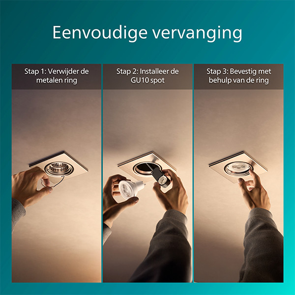 Philips Led inbouwspot | Vierkant | Nikkel | Ø 75 mm | GU10 fitting | IP20 | 3 stuks LPH04075 - 9