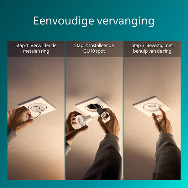 Philips Led inbouwspot | Vierkant | Wit | Ø 75 mm | GU10 fitting | IP20 | 3 stuks LPH04077 - 9