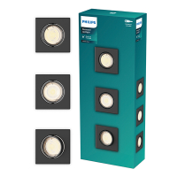 Philips Led inbouwspot | Vierkant | Zwart | Ø 75 mm | GU10 fitting | IP20 | 3 stuks LPH04073