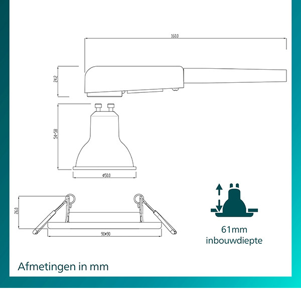 Philips Led inbouwspot | Vierkant | Zwart | Ø 75 mm | GU10 fitting | IP20 | 3 stuks LPH04073 - 3