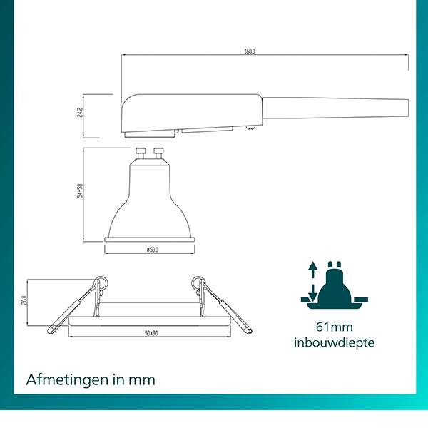 Philips Led inbouwspot | Vierkant | Zwart | Ø 75 mm | GU10 fitting | IP20 LPH04072 - 3