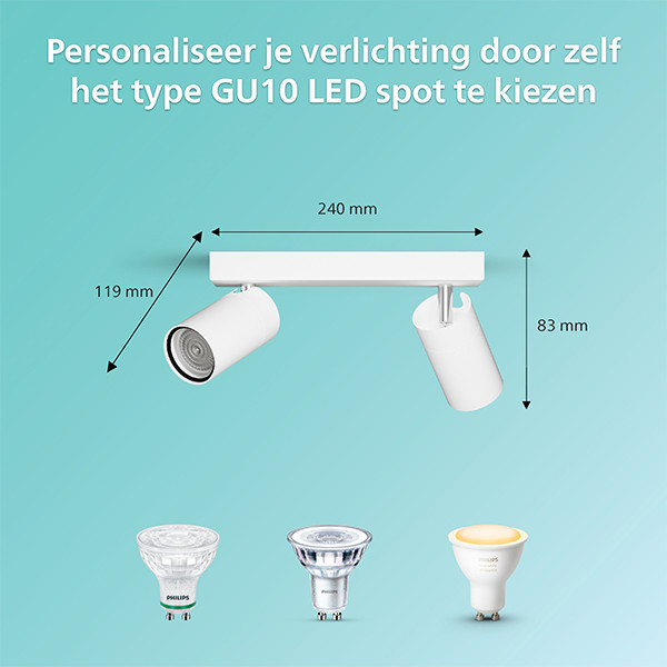 Philips Led opbouwspot | Rond | Idris | IP44 | Wit | 2x GU10 fitting LPH04820 - 3