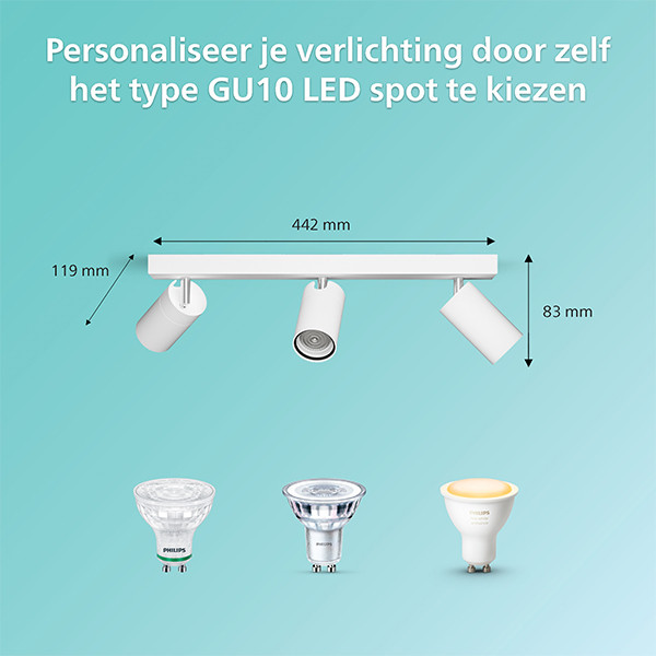 Philips Led opbouwspot | Rond | Idris | IP44 | Wit | 3x GU10 fitting LPH04821 - 3