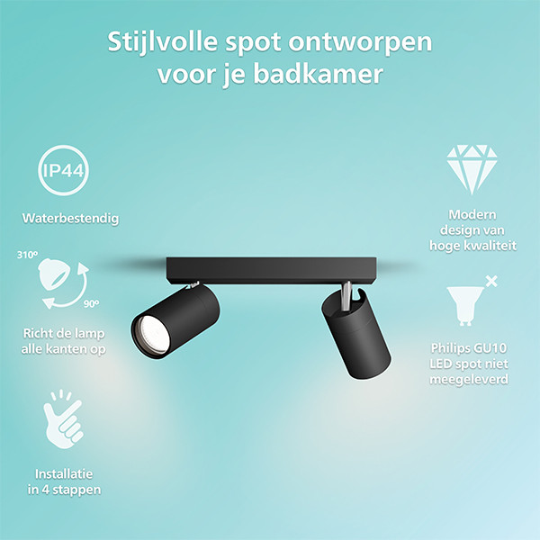 Philips Led opbouwspot | Rond | Idris | IP44 | Zwart | 2x GU10 fitting LPH04818 - 2