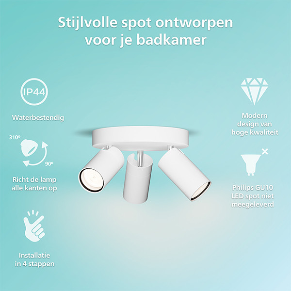 Philips Led opbouwspot | Rond | Idris | Ronde basisplaat | IP44 | Wit | 3x GU10 fitting LPH04822 - 2