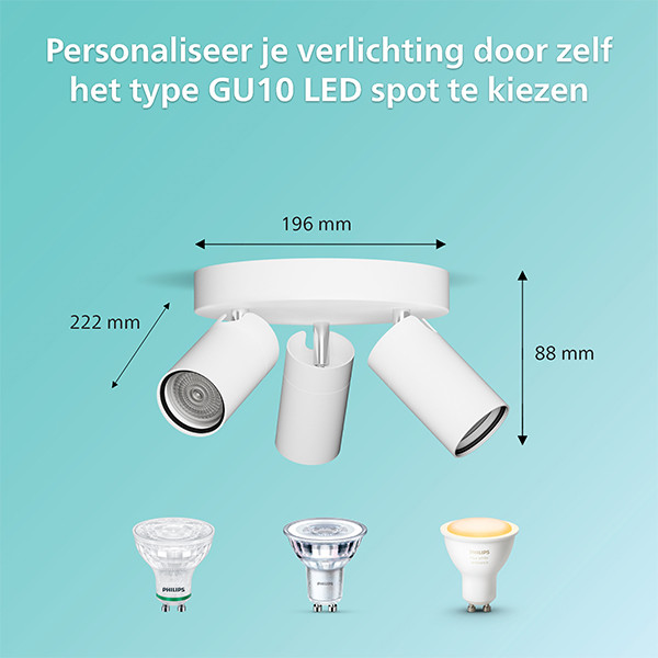 Philips Led opbouwspot | Rond | Idris | Ronde basisplaat | IP44 | Wit | 3x GU10 fitting LPH04822 - 3