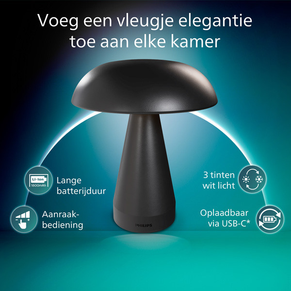 Philips Mycena LED tafellamp | 3000K | Zwart | Dimbaar | 2W LPH05067 - 2