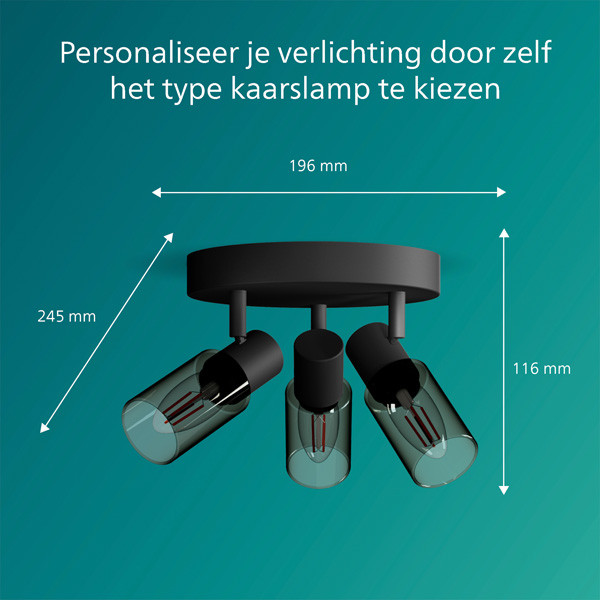 Philips Palms plafondspot | 3x E14 | Ronde basisplaat | Rookglas LPH03754 - 3