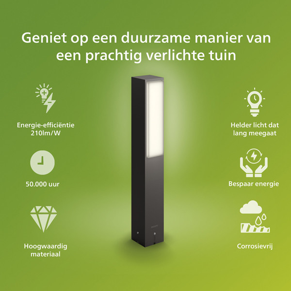 Philips Philps MyGarden sokkellamp 42 cm | Stratosphere | 2700K | Ultra Efficient | IP44 | 3.8W | Antraciet  LPH03510 - 7