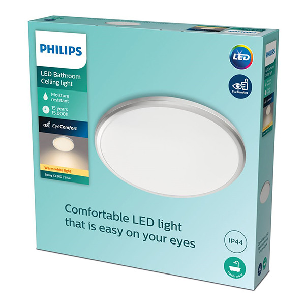 Philips Plafondlamp | Spray | 2700K | Ø 29 cm | IP44 | Zilver | 12W LPH04800 - 2