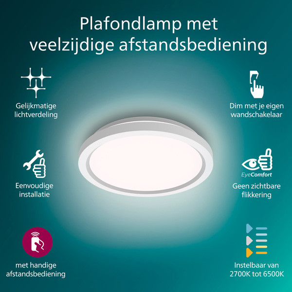 Philips  Plafondlamp met Afstandsbediening | Ø 30 cm | Rond | 2200-6500K | IP20 | Wit | 24W LPH04842 - 2