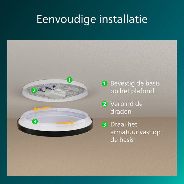 Philips  Plafondlamp met Afstandsbediening | Ø 30 cm | Rond | 2200-6500K | IP20 | Zwart | 24W LPH04843 - 7