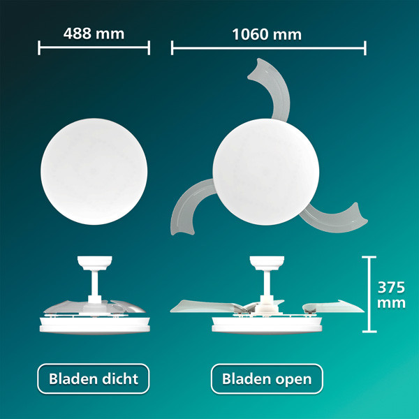 Philips Plafondventilator met LED lamp | Solr | Ø 106 cm | Inklapbare bladen | 2700- 5500K | Wit  | Dimbaar LPH04844 - 9