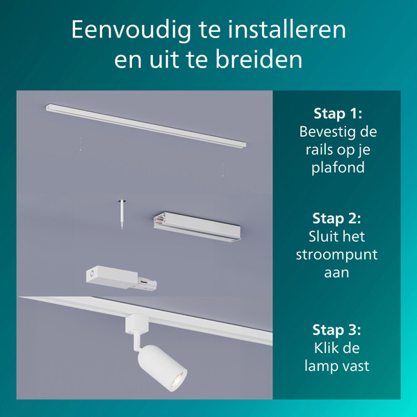 Philips Railverlichting EasyLink Starterset | Shea | 3x Opbouwspot | GU10 fitting | Wit LPH04524 - 4