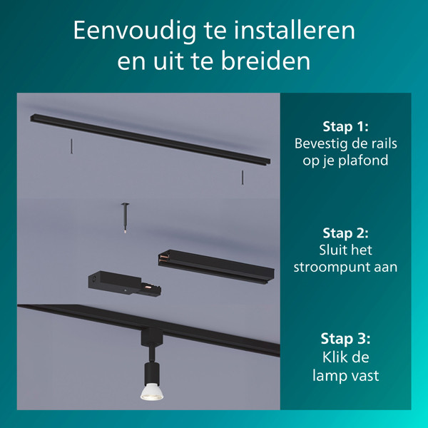 Philips Railverlichting EasyLink Starterset | Tobia | 3x Opbouwspot | GU10 fitting | Zwart LPH04531 - 4