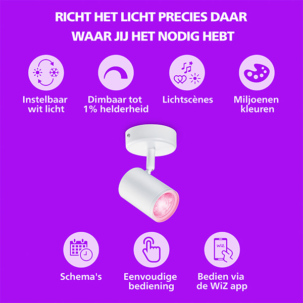 Philips Smart LED Opbouwspot GU10 | 1 spot | RGB + 2200-6500K  | Dimbaar | WiFi | 1 x 5W | Wit LPH05127 - 2