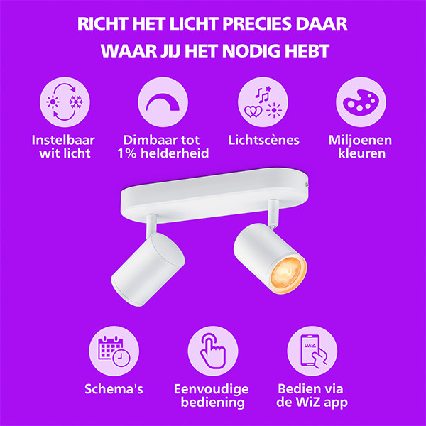 Philips Smart LED Opbouwspot GU10 | 2 spots | RGB + 2200-6500K | Dimbaar | WiFi | 2 x 5W | Wit LPH05128 - 2