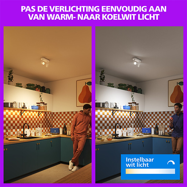 Philips Smart LED Opbouwspot GU10 | 2 spots | RGB + 2200-6500K | Dimbaar | WiFi | 2 x 5W | Wit LPH05128 - 6