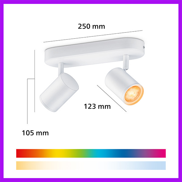 Philips Smart LED Opbouwspot GU10 | 2 spots | RGB + 2200-6500K | Dimbaar | WiFi | 2 x 5W | Wit LPH05128 - 10