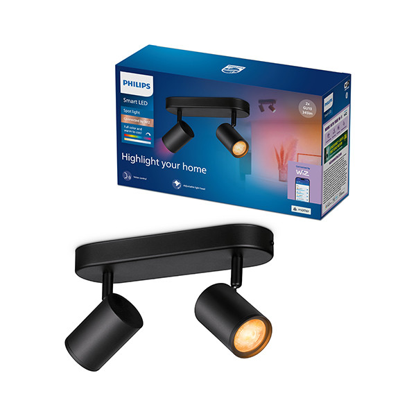 Philips Smart LED Opbouwspot GU10 | 2 spots | RGB + 2200-6500K | Dimbaar | WiFi | 2 x 5W | Zwart LPH05124 - 1