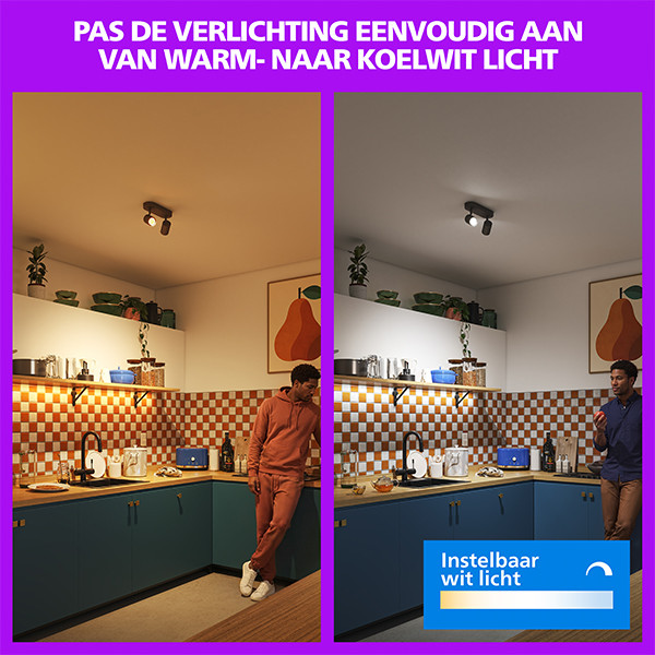 Philips Smart LED Opbouwspot GU10 | 2 spots | RGB + 2200-6500K | Dimbaar | WiFi | 2 x 5W | Zwart LPH05124 - 6