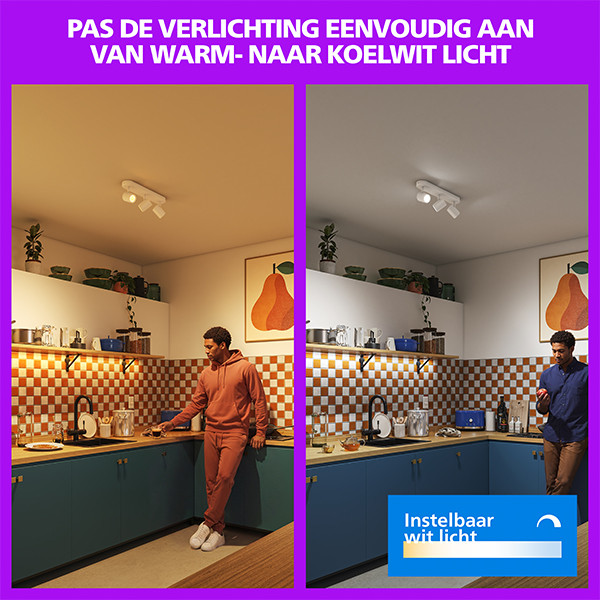 Philips Smart LED Opbouwspot GU10 | 3 spots | RGB + 2200-6500K | Dimbaar | WiFi | 3 x 5W | Wit LPH05126 - 6