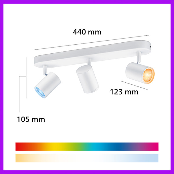 Philips Smart LED Opbouwspot GU10 | 3 spots | RGB + 2200-6500K | Dimbaar | WiFi | 3 x 5W | Wit LPH05126 - 10