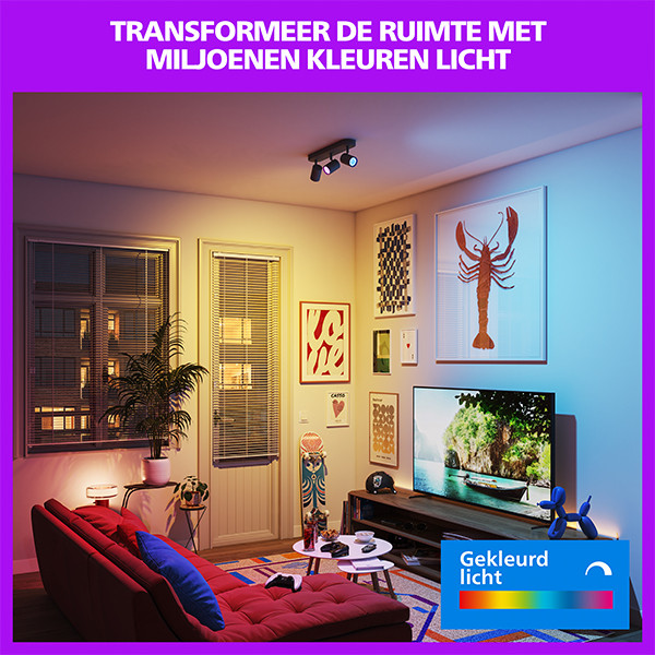 Philips Smart LED Opbouwspot GU10 | 3 spots | RGB + 2200-6500K | Dimbaar | WiFi | 3 x 5W | Zwart LPH05125 - 5