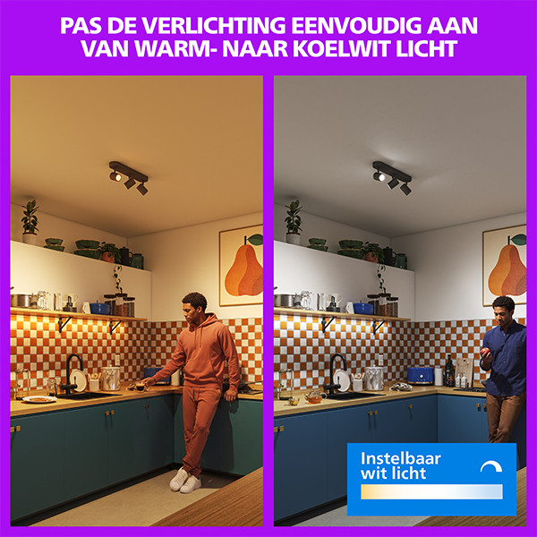 Philips Smart LED Opbouwspot GU10 | 3 spots | RGB + 2200-6500K | Dimbaar | WiFi | 3 x 5W | Zwart LPH05125 - 6