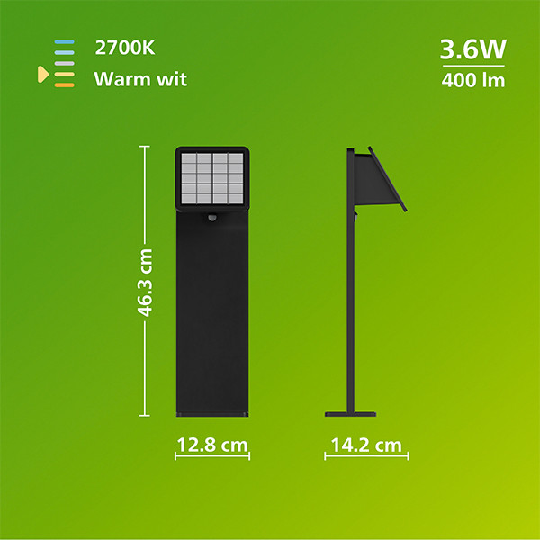 Philips Solar Lantaarn | Tavenlor | Bewegingssensor | 2700K | IP44 | 3.6W | Zwart LPH05143 - 10