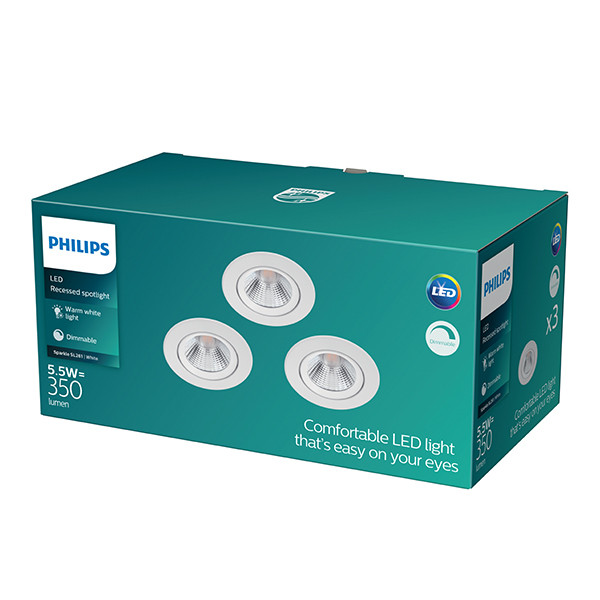 Philips Sparkle Inbouwspot | 2700K | IP20 | Wit | 6W | 3 stuks LPH04797 - 2