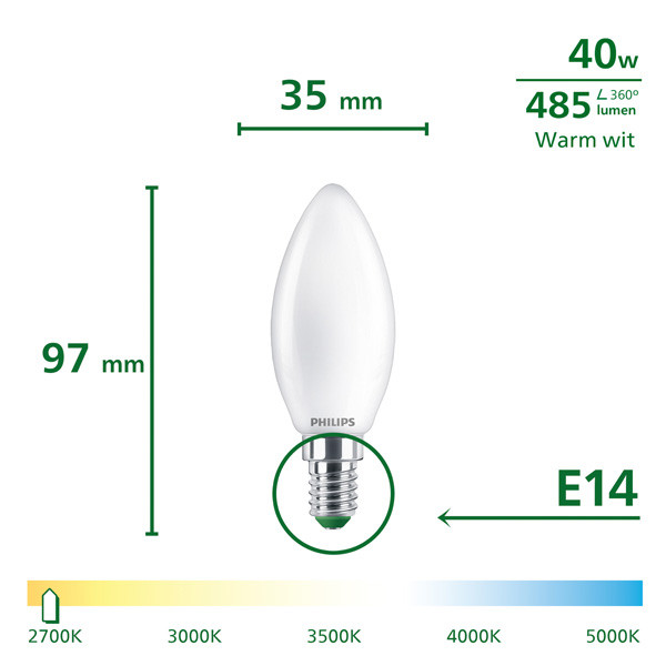 Philips UltraEfficient LED lamp E14 | Kaars B35 | Mat | 2700K | 2.3W (40W) | 3 stuks LPH04979 - 3