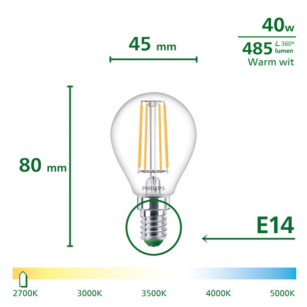 Philips Ultra Efficient LED lamp E14 | Kogel P45 | Helder | 2700K | 2.3W (40W) | 6 stuks LPH04978 - 3