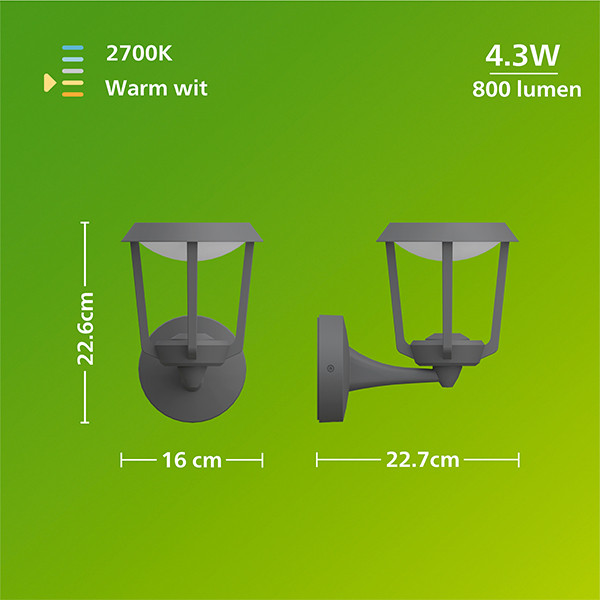 Philips Wandlamp | Nuvy | 2700K | IP44 | 4.3W | Antraciet LPH04618 - 8