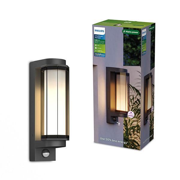 Philips Wandlamp | Ultra Efficient | Avendale | Bewegingssensor | 2700K | IP44 | 4.3W | Zwart LPH05147 - 1