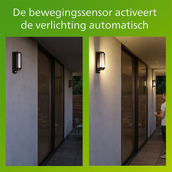 Philips Wandlamp | Ultra Efficient | Avendale | Bewegingssensor | 2700K | IP44 | 4.3W | Zwart LPH05147 - 9