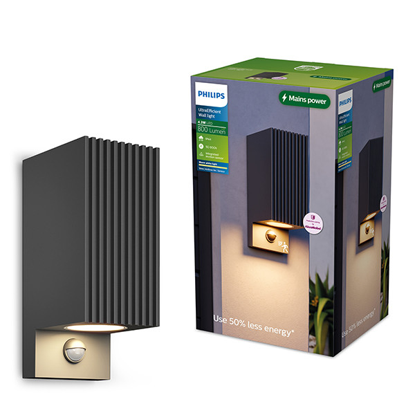 Philips Wandlamp | Ultra Efficient | Voro | Bewegingssensor | 2700K | IP44 | 4.3W | Antraciet LPH05141 - 1